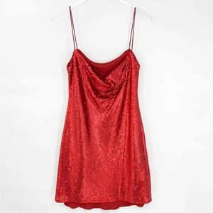 NEW ZARA Draped Back Sequin Mini Dress S Red